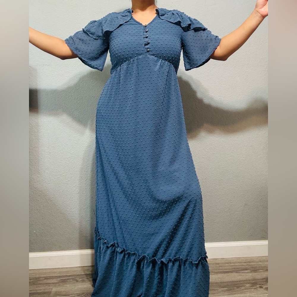 Orange Creek‎ Women Homestead Dreamy Vintage Blue Ruffled Tiered Sundress Size S